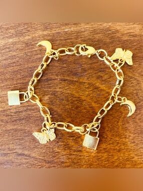 Gold-Tone Charm Bracelet with Butterfly & Padlock - Women Jewelry